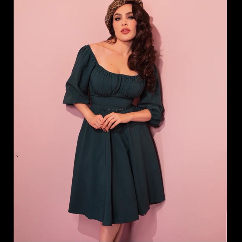 Vixen by Micheline Pitt Vacation Dress in Spruce Green